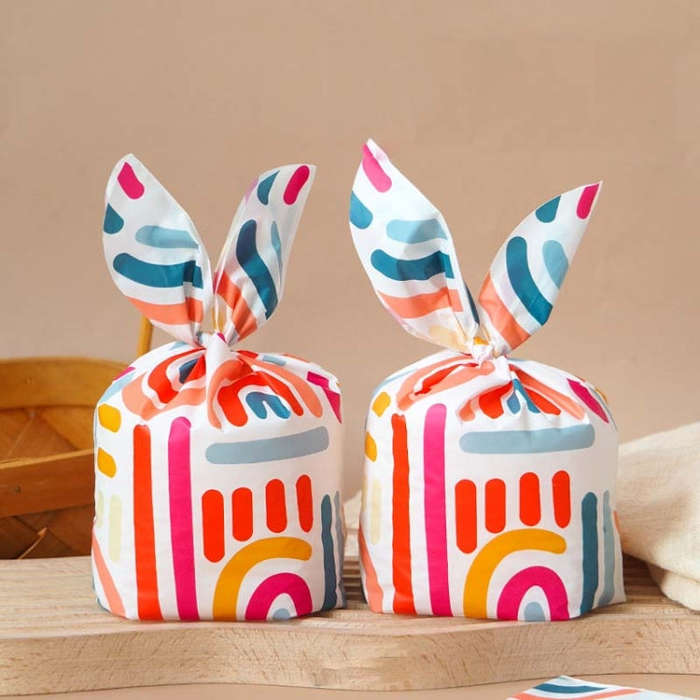 1bag Candy Packaging Bags Baking Biscuit Gift Bags 13.5x22cm(Colorful Abstract Strip)