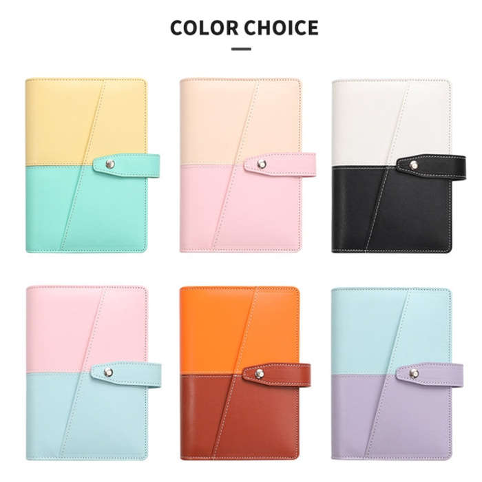 A6 YMX-012 PU Leather Budget Binder Notebook Macaron Color Matching Handbook(White+Black)