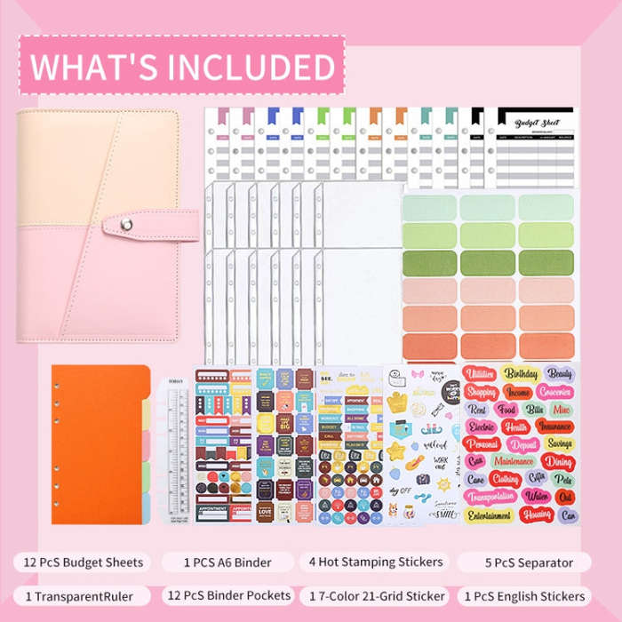 A6 YMX-012 PU Leather Budget Binder Notebook Macaron Color Matching Handbook(White+Black)