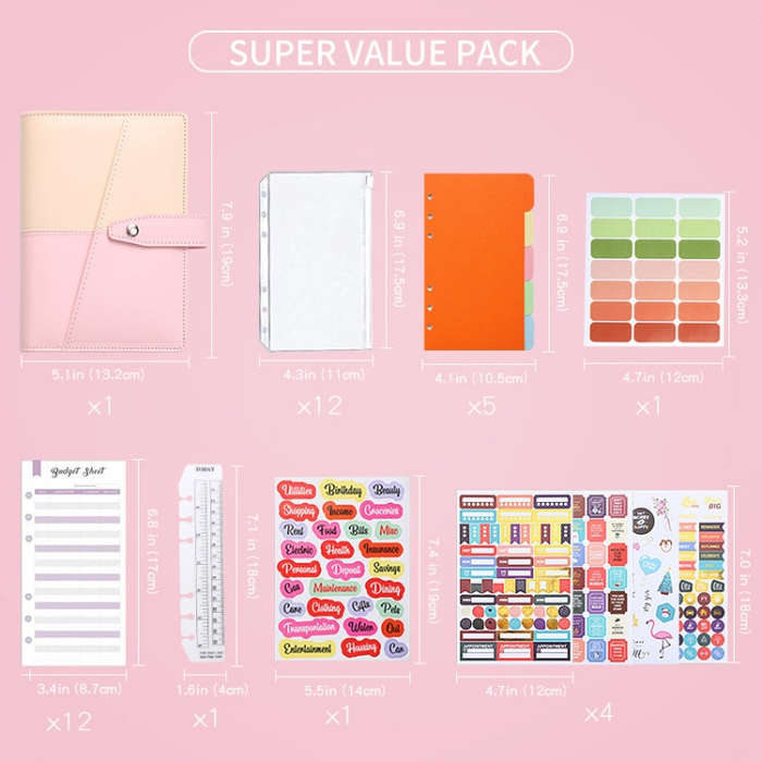 A6 YMX-012 PU Leather Budget Binder Notebook Macaron Color Matching Handbook(White+Black)