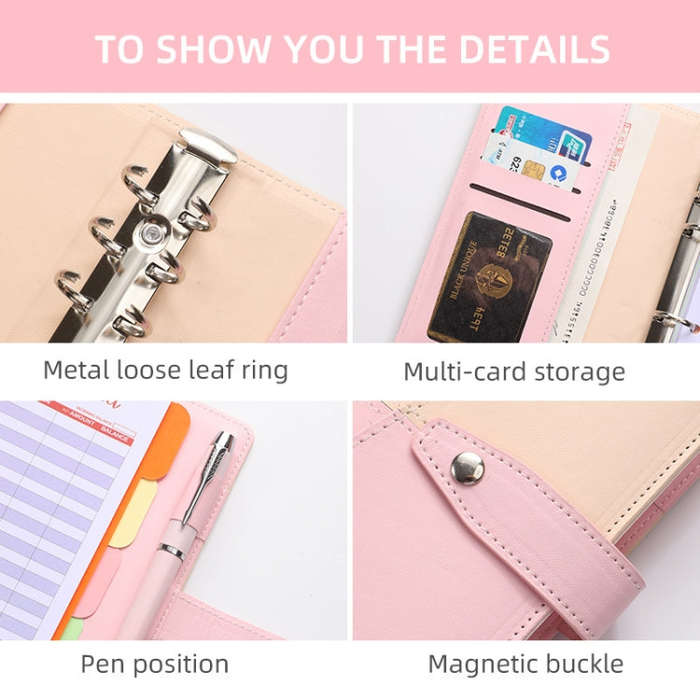 A6 YMX-012 PU Leather Budget Binder Notebook Macaron Color Matching Handbook(White+Black)