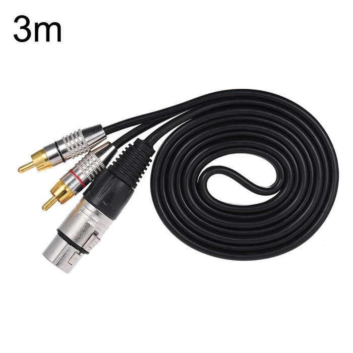 XLR Female To 2RCA Male Plug Stereo Audio Cable, Length: 3m