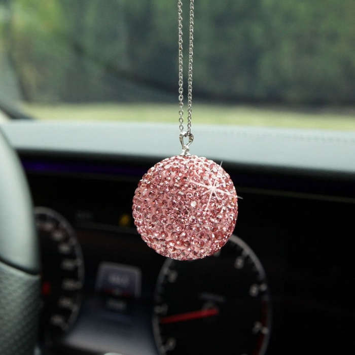 Car Diamond Crystal Ball Rearview Mirror Decoration Pendant(Shiny Black)