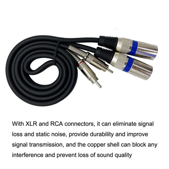 2RCA Male 2XLR Caron Male Speaker Audio Balance Cable, Length: 5m