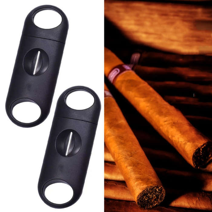 2pcs Portable Stainless Steel V Shaped Plastic Cigar Cutter Opening Hole(Black)