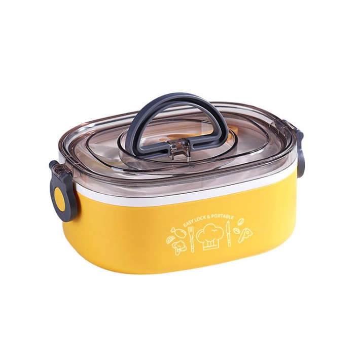 Large Capacity Oval Divided Portable Office Insulation Lunch Box, Specification: 600ml (Plastic Y...