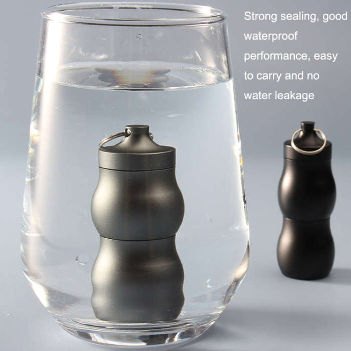 F25 Outdoor First Aid Pill Sealed Bottle Mini Waterproof Metal Medicine Jar Keychain(Black)