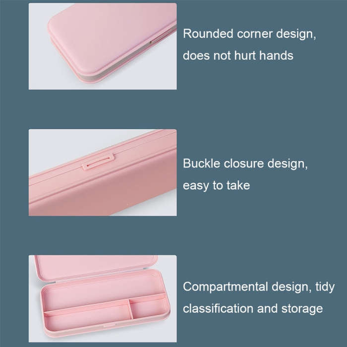 WJ-WJH-2 Plastic Compartment Large-capacity Shatter-resistant Flip-top Stationery Box(Pink)