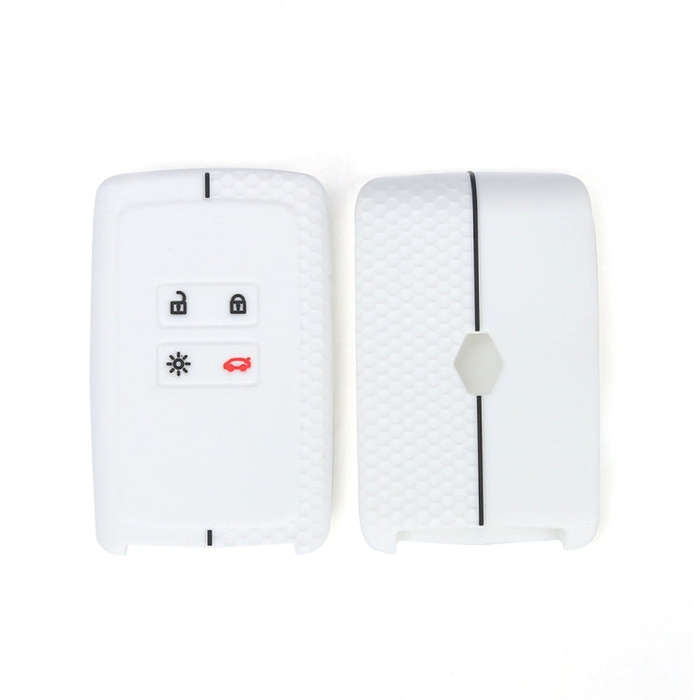 For Renault Koleos/Megane 2pcs 4 Button Honeycomb Pattern Silicone Key Cover(White Black Line)
