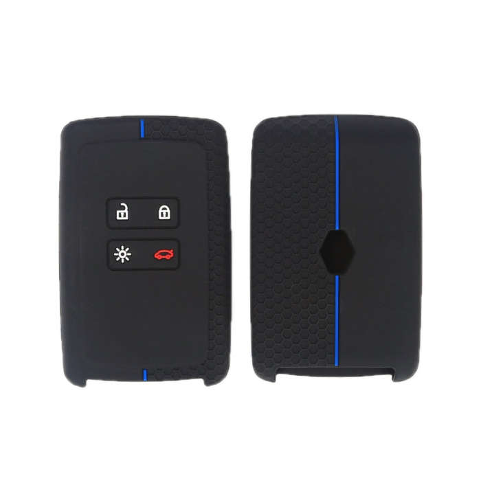 For Renault Koleos/Megane 2pcs 4 Button Honeycomb Pattern Silicone Key Cover(Black Blue Line)