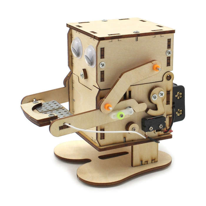 Robot Eating Coins Kids DIY Science Toy Educational Scientific Experiment Kit Wood Craft