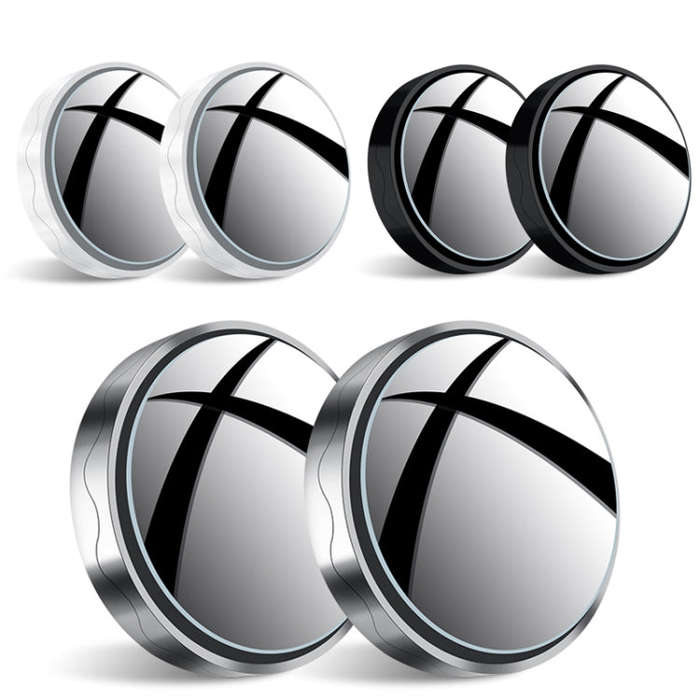 1pair Reversing Mirror Small Round Mirror HD Large View Suction Cup Blind Spot Mirror(White)