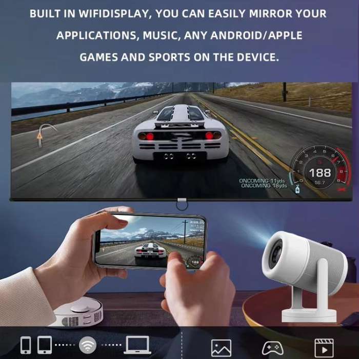 J1 1280 X 720P Projector WiFi 6 Android 11 System Supports Mirroring Screen UK Plug
