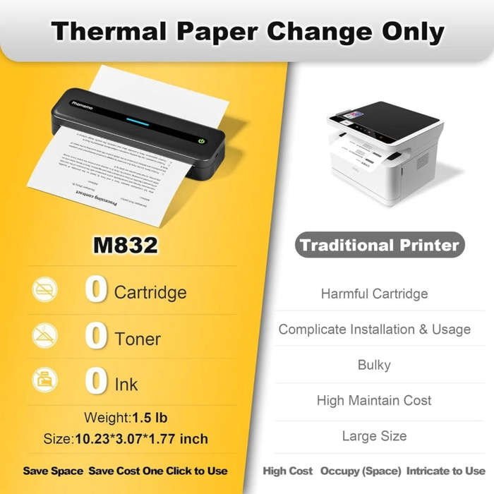 Phomemo M832 300dpi Wireless Thermal Portable Printer, Size: Letter Version(White)