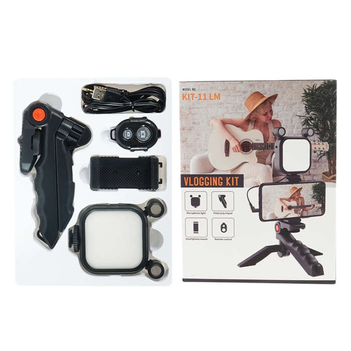 KIT-11LM Tripod Fill Light With Microphone Vlogging Kit For Live Phone Recording(Black)