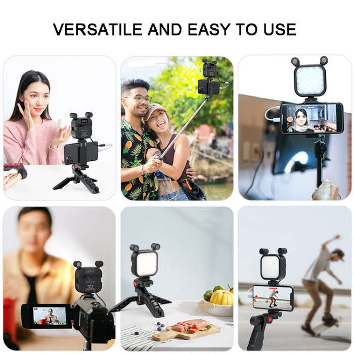 KIT-11LM Tripod Fill Light With Microphone Vlogging Kit For Live Phone Recording(Black)