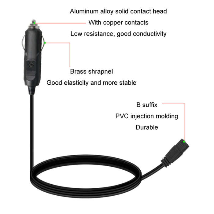 12V/24V Car Refrigerator Cable B Suffix Cigarette Lighter Plug Power Cord, Length: 4m Without Switch