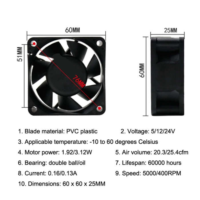 XIN RUI FENG 5V Oil Bearing 6cm Quiet DC Cooling Fan
