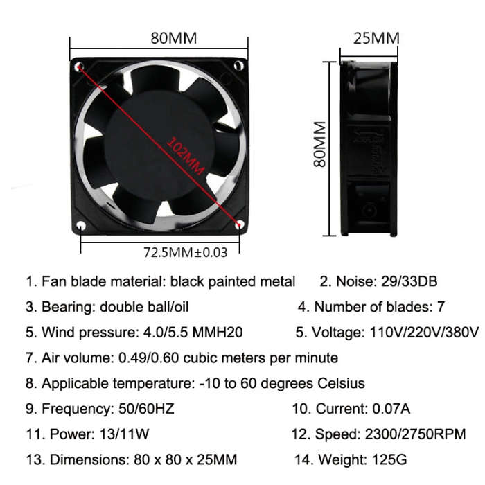 SMUOM SF8025AT 220V Double Ball Bearing 8cm Silent Chassis Cabinet Cooling Fan