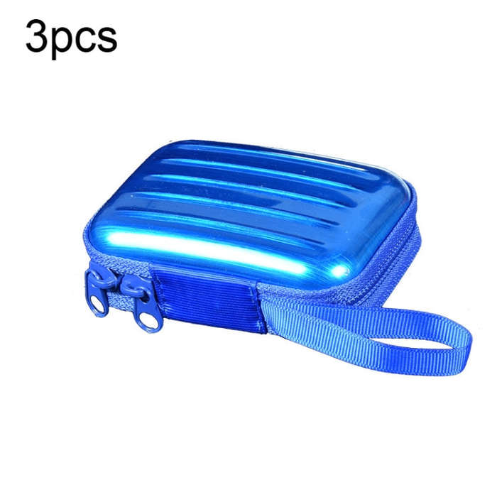 3pcs Rectangular Tinplate Coin Brushed Zipper Bag(Blue)
