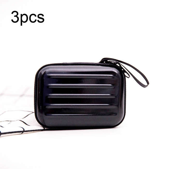 3pcs Rectangular Tinplate Coin Brushed Zipper Bag(Black)