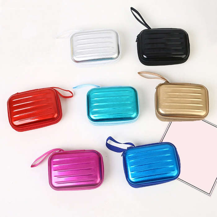 3pcs Rectangular Tinplate Coin Brushed Zipper Bag(Blue)