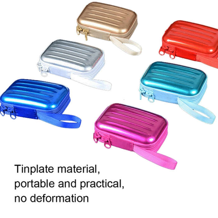 3pcs Rectangular Tinplate Coin Brushed Zipper Bag(Blue)