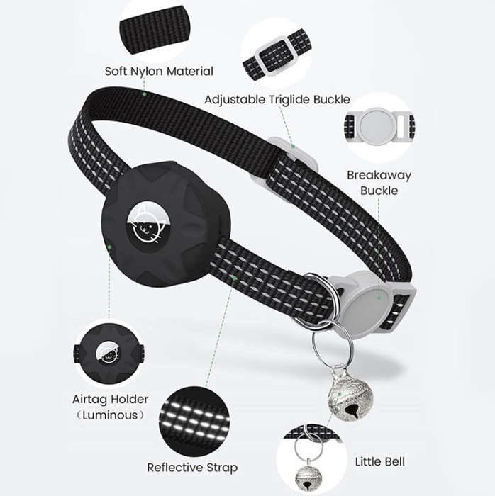 For AirTag Tracker Silicone Case Reflective Pet Cat Collar With Bell(Mint Green)