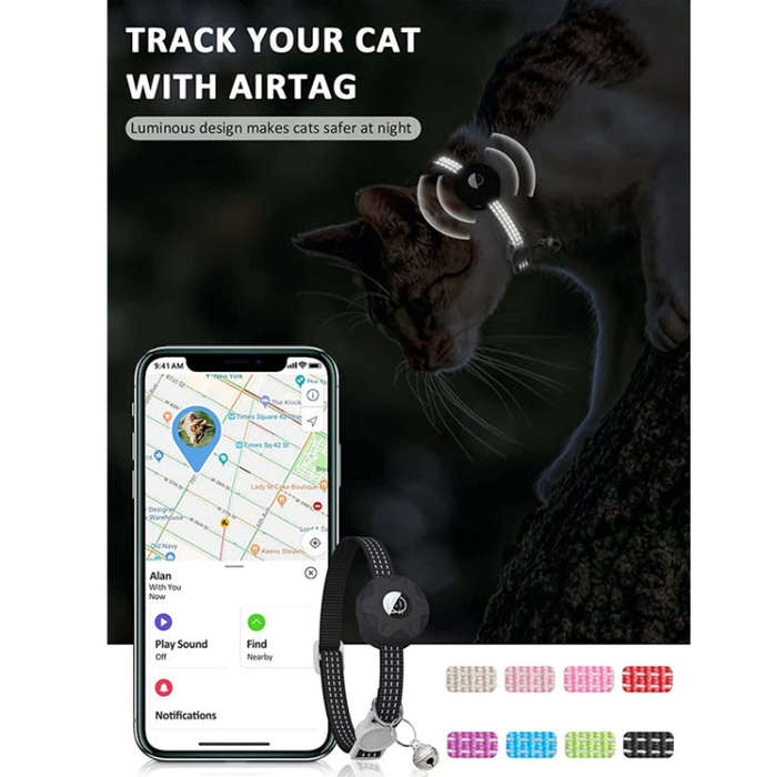 For AirTag Tracker Silicone Case Reflective Pet Cat Collar With Bell(Mint Green)