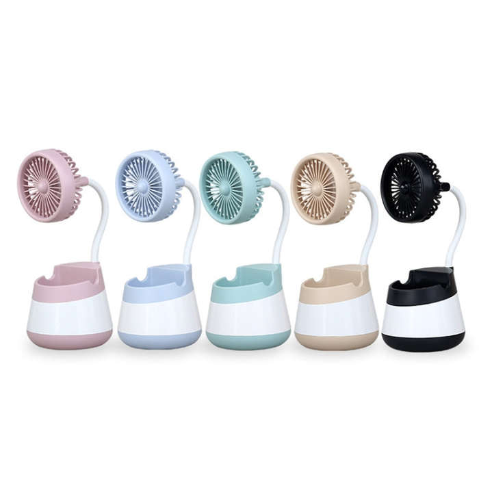 276A USB Charging Desktop Pen Holder Fan with Phone Holder Function Dormitory Portable Fan(Blue)