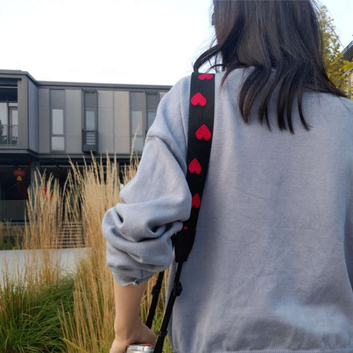 Embroidered Heart Pattern SLR Camera Strap Mirrorless Camera Love Lanyard(Girl Heart-A-Metal Ring)
