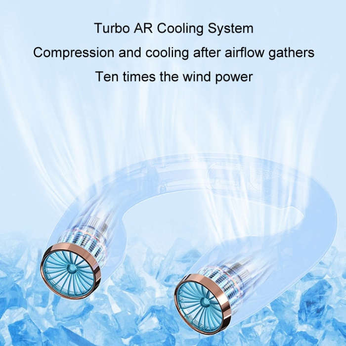 USB Charging Big Wind Cooling Leafless Hanging Neck Fan(Blue)