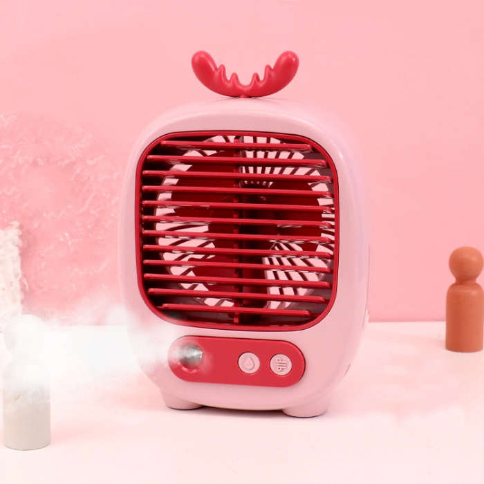 1315 Spray Humidification Hydrating Cartoon Fan USB Charging Desktop Fan(Deer Pink)