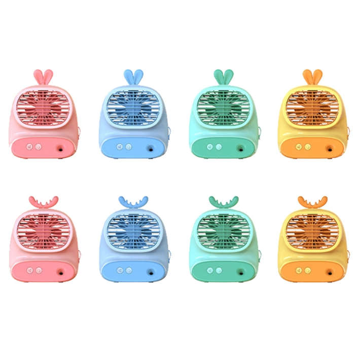 CS1319 Desktop Small Hydrating Spray Cartoon Fan Rechargeable Silent Humidifying Fan(Deer Green)