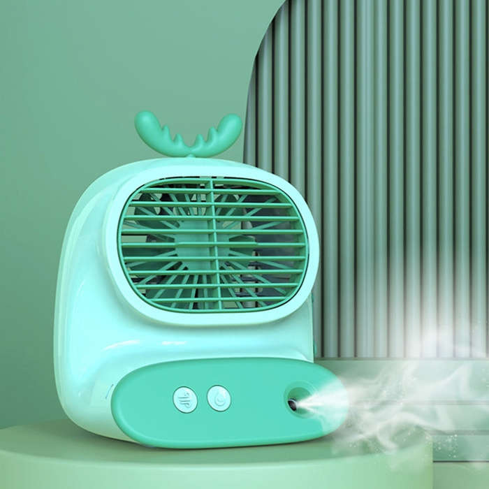 CS1319 Desktop Small Hydrating Spray Cartoon Fan Rechargeable Silent Humidifying Fan(Bunny Green)