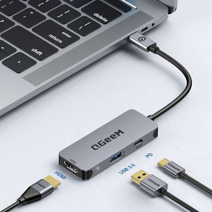 QGeeM UH03-1 USB3.0 Multifunctional Docking Station Type-C PD100W HUB(3 in 1)