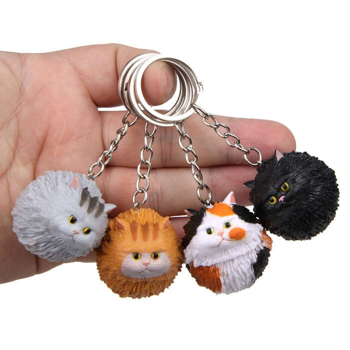 Round Little Tiger Cat Keychain Cartoon Key Ring Ornament(Yellow White)