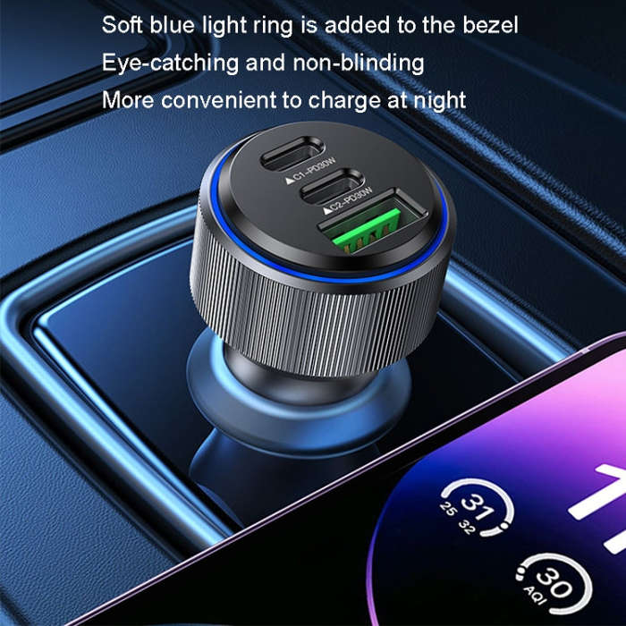 Yesido Y50 Car USB3.0 Fast Charger 30W Aluminum Alloy PD Fast Charging(Black)