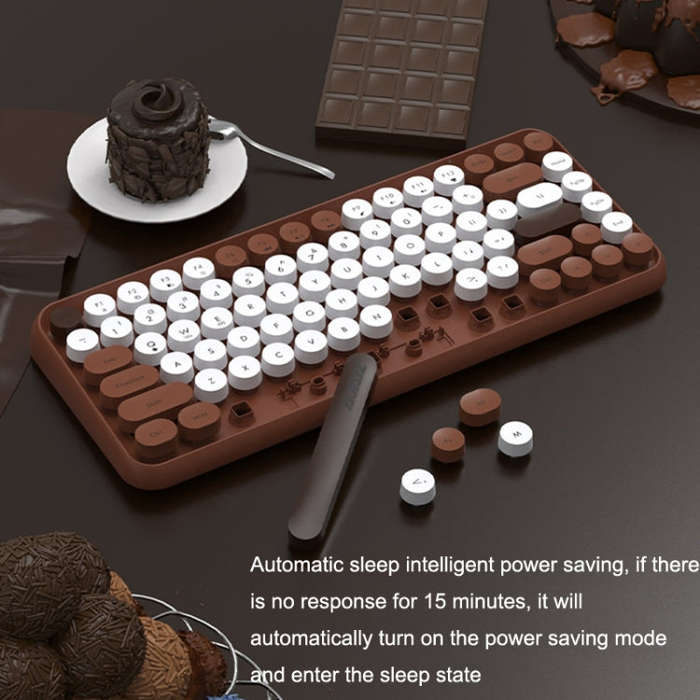 Ajazz 308I 84 Keys Tablet Computer Notebook Home Office Punk Bluetooth Keyboard(Milk Tea Color)