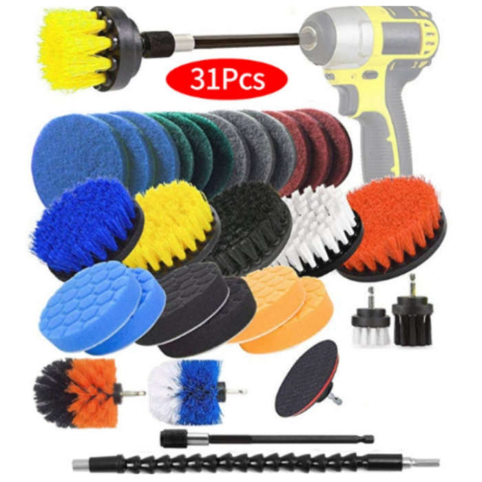 31pcs/set Electric Drill Brush Kitchen Bathroom Wall Cleaning Set(Yellow)
