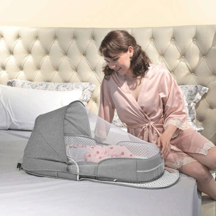 706 Backpack Portable Movable Crib Multifunctional Foldable Baby Bed, Color: Pink+Sunshade