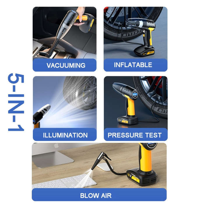 SUITU ST-6637 Wired 5 In 1 60W  Double Motor Car Vacuum Cleaner With Blowing Air Pump Pressure Me...