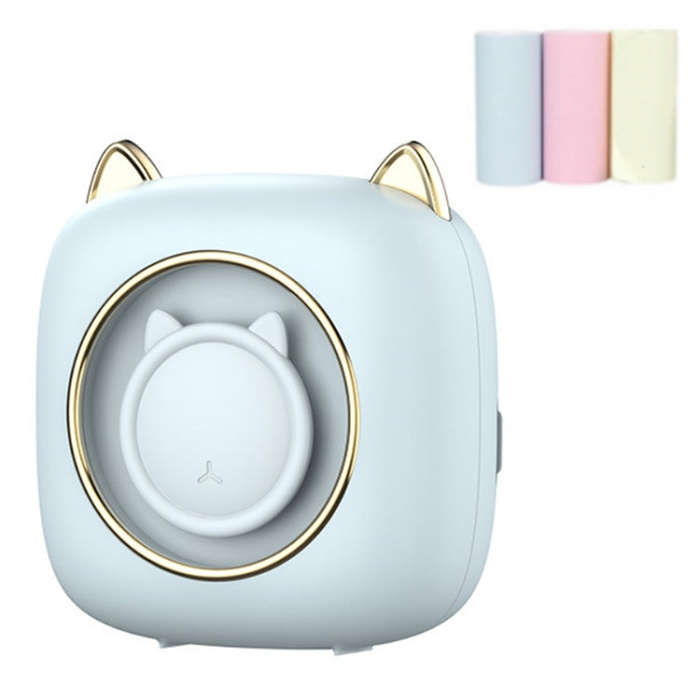 C23 Seven Colors Atmosphere Breathing Light Wireless Thermal Printer, Color: Blue+3 Rolls Color P...