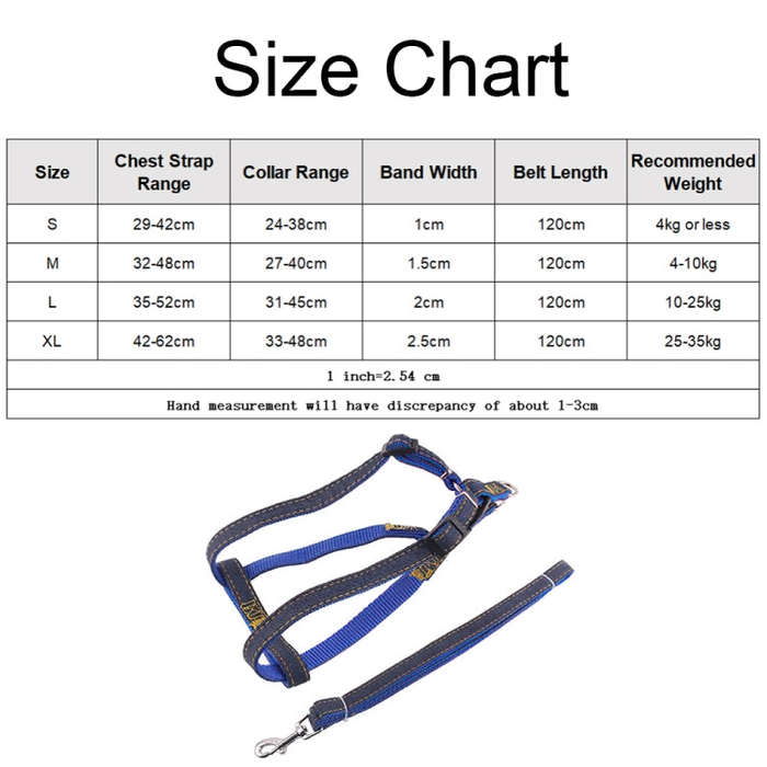 BG-Q1025 Leash+Chest Strap Thickened Strong Denim Pet Dog Leash Set, Size: M(Blue)