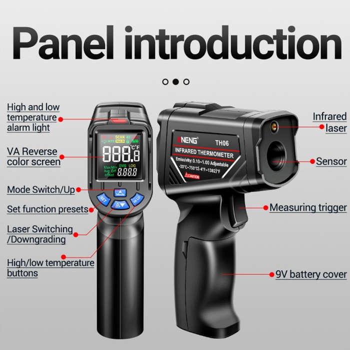 ANENG TH06 Oil Temperature High Precision Thermometer Laser Baking Infrared Water Thermometer(Black)