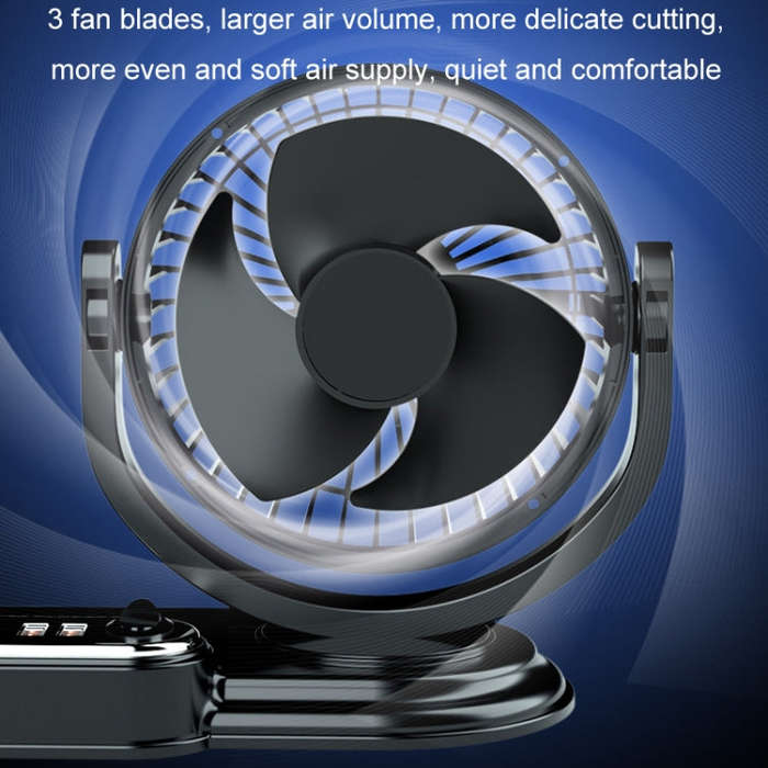 F621 Car Rotatable Turntable Silent Car Double Head Fan, Model: USB