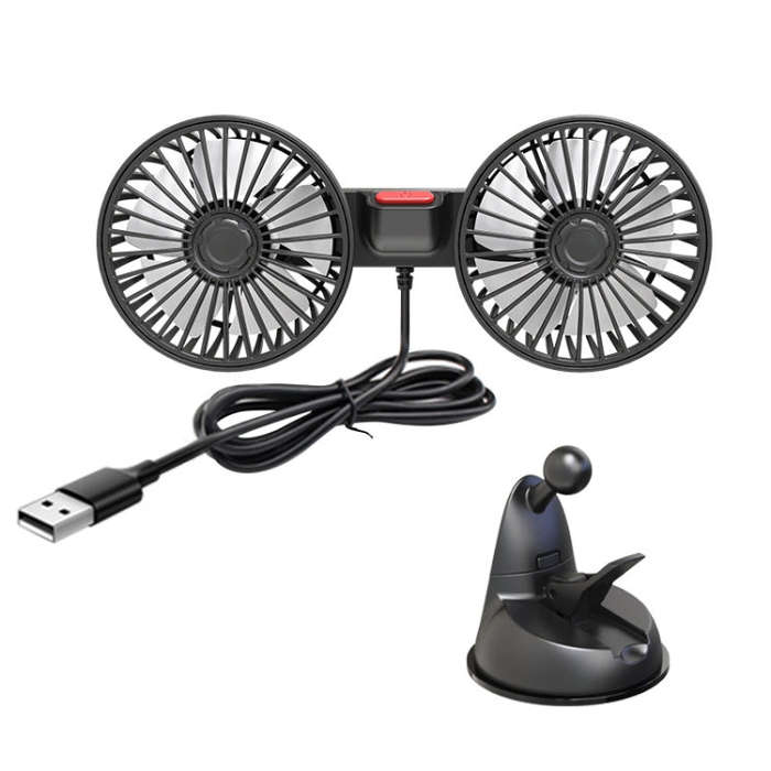 F4206 Suction Cup Double Head Car USB Fan(Black)