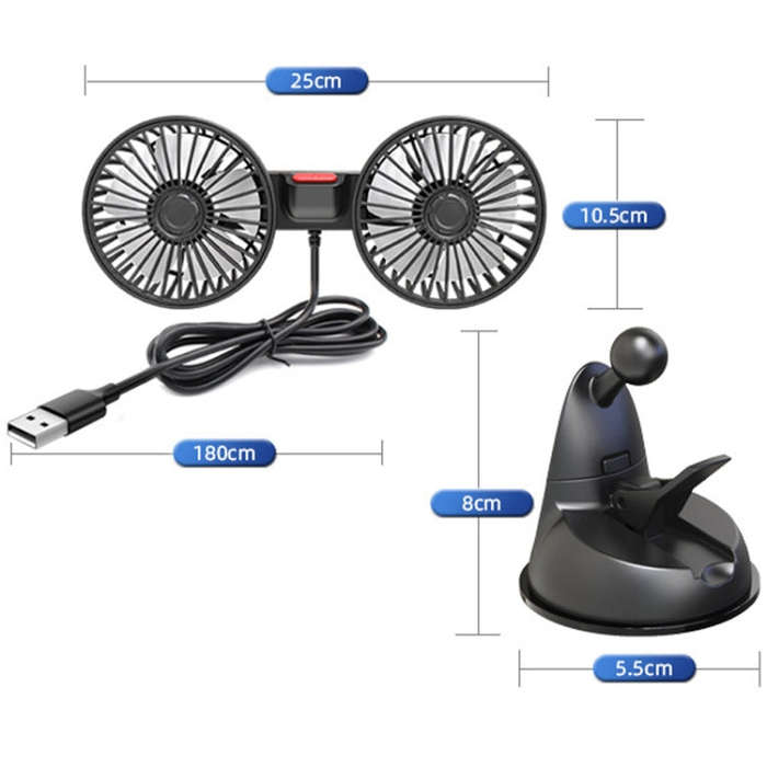 F4206 Suction Cup Double Head Car USB Fan(Black)