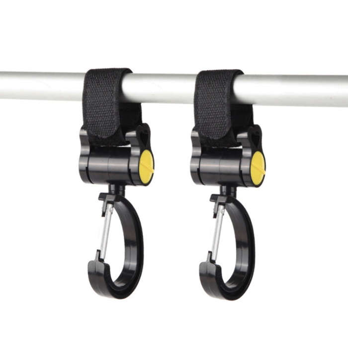 2pcs Universal Baby Stroller Hooks Accessories 360 Degree Sticky Hooks(Black)