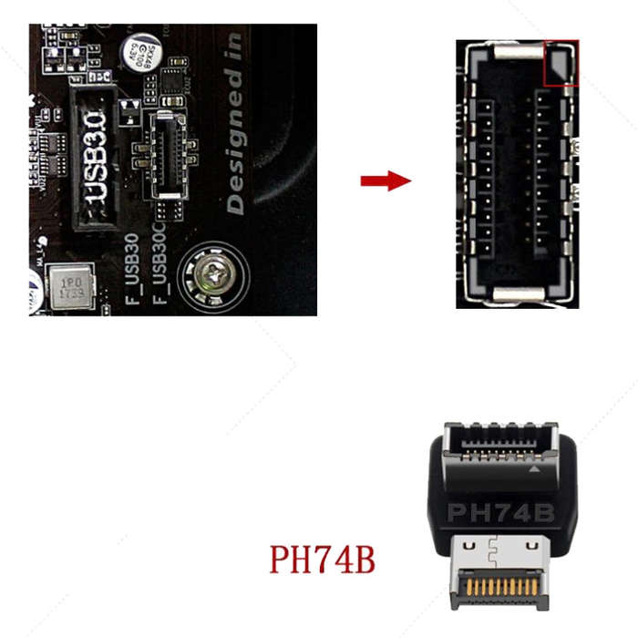 2pcs USB3.1 Type-E Computer Motherboard Interface 90 Degrees Elbow Front Type-C Adapter(PH74B)